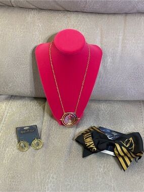 NWT: Lot of Harry Potter Accessories: Time Turner Necklace and Earrings with Bow